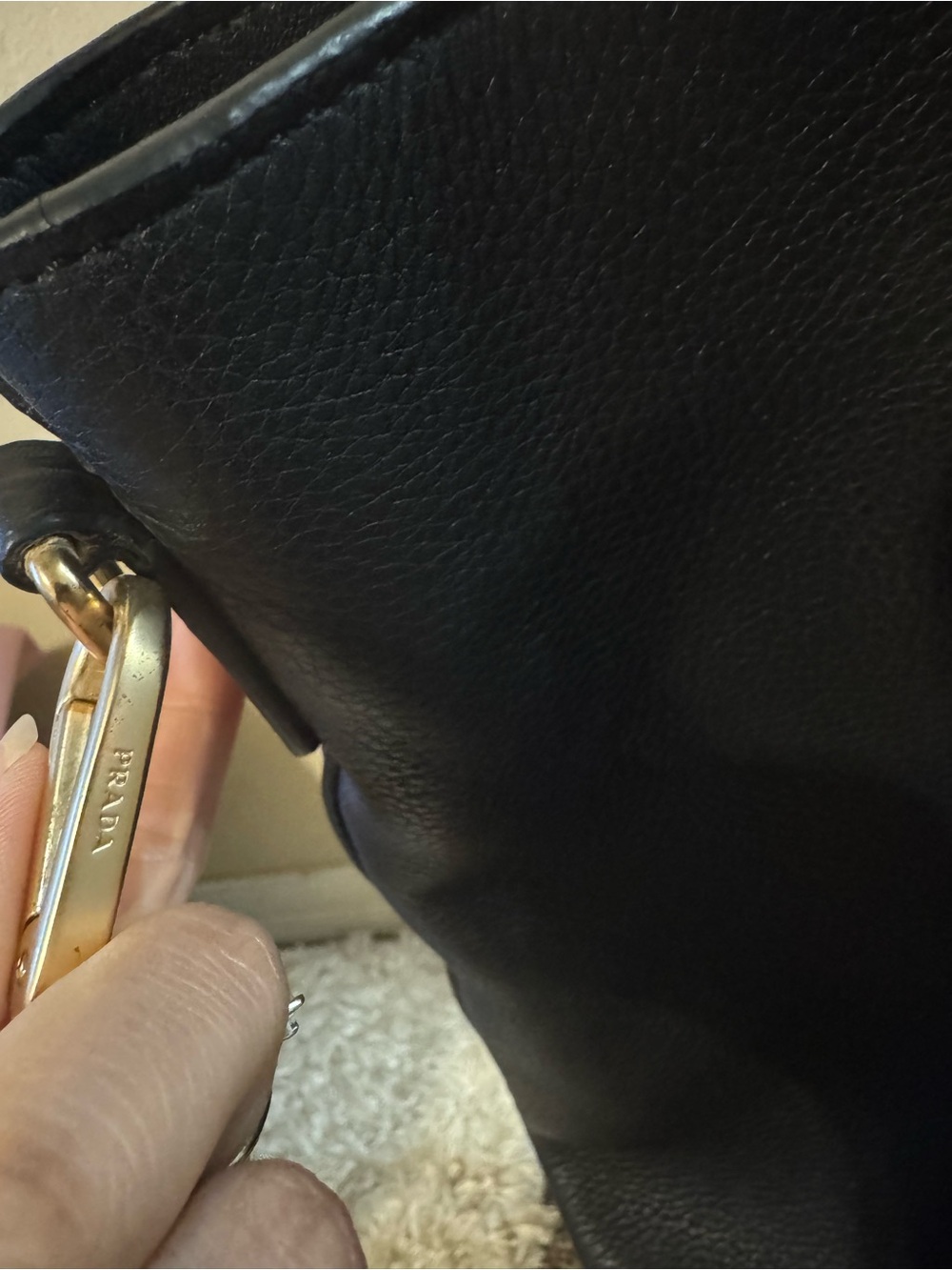 Prada Black Leather Tote with Gold-Tone Buckle Accents - Picture 3 of 12